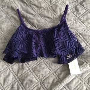 🌊 Roxy Navy Blue Lace Bikini Top - NWT - Small
